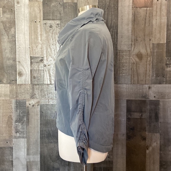 Nanette Lepore gray windbreaker large laser cut birds mock neck lightweight fall - Picture 7 of 13
